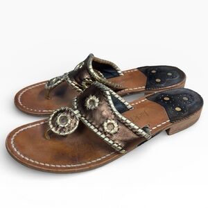 Jack Rogers Classic Jacks Thong Sandals Bronze Gold Leather Womens Size 9